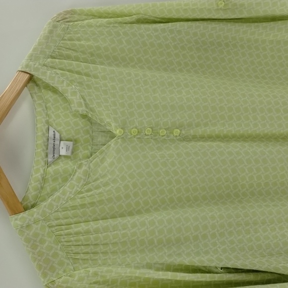 Christopher & Banks lime.gteen and white chain print 3/4 sleeve size medium top - Picture 2 of 7